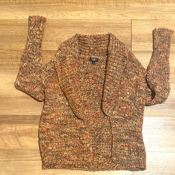Talbots Cardigan Open Front Wool Acrylic Alpaca Knit Brown Marled Size P - Picture 1 of 5